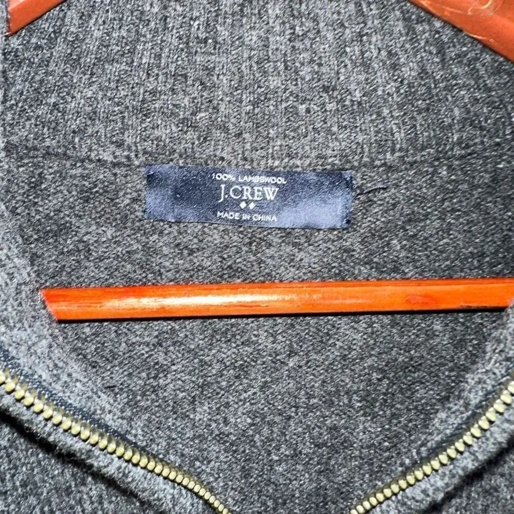 J. Crew Mens 100% Lambswool‎ Charcoal 1/4th Zip Ribbed Trim Pullover Sweater